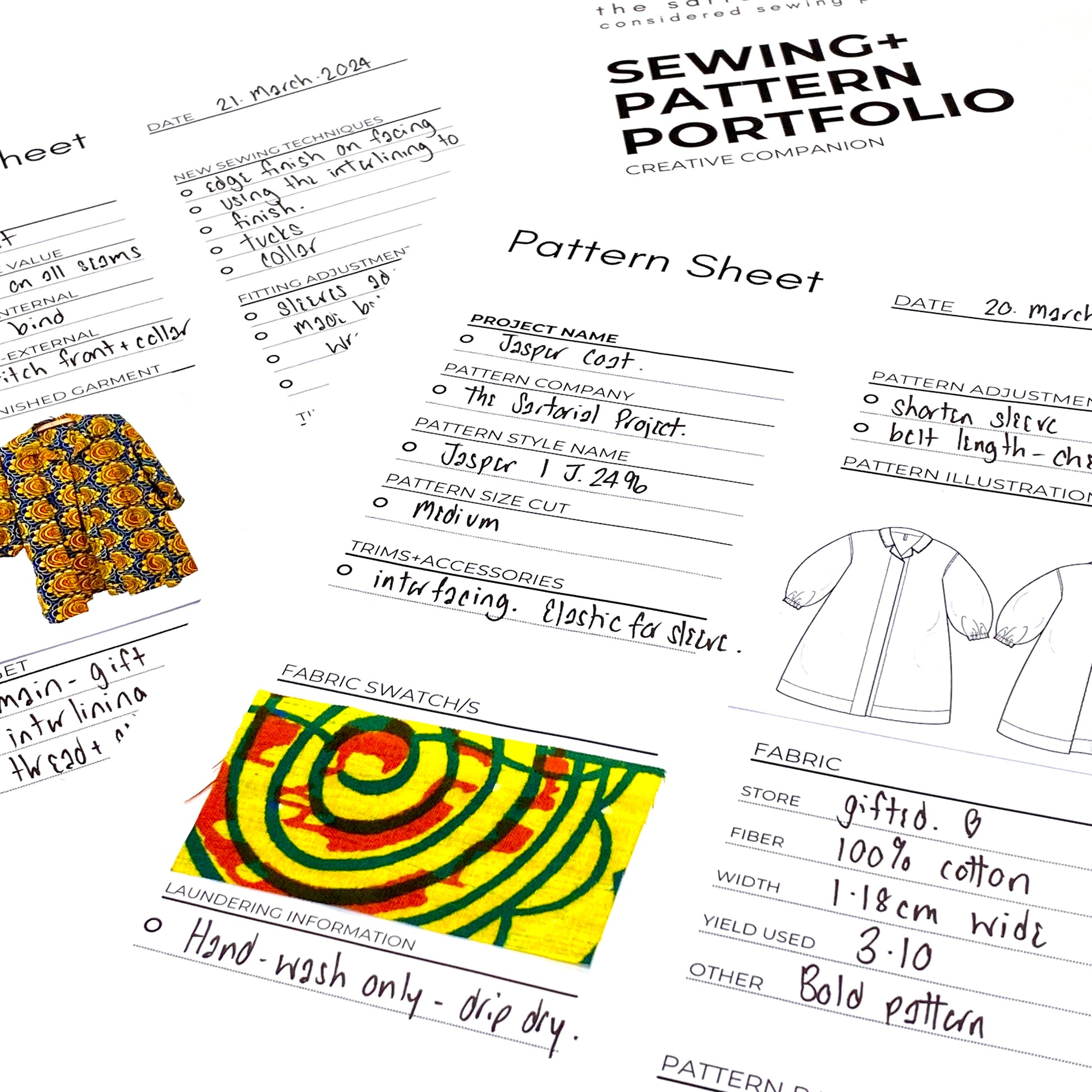 sewing+pattern portfolio inside journal pages