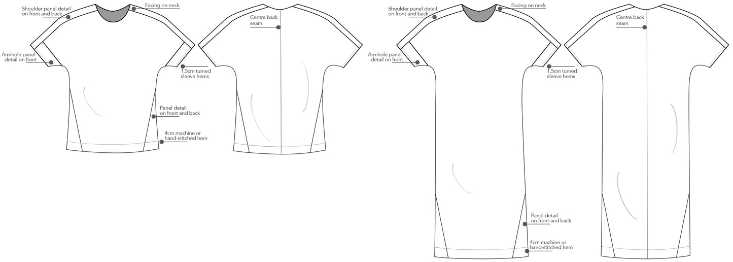 Tindal panel top pdf sewing pattern the sartorial project  technical sketch