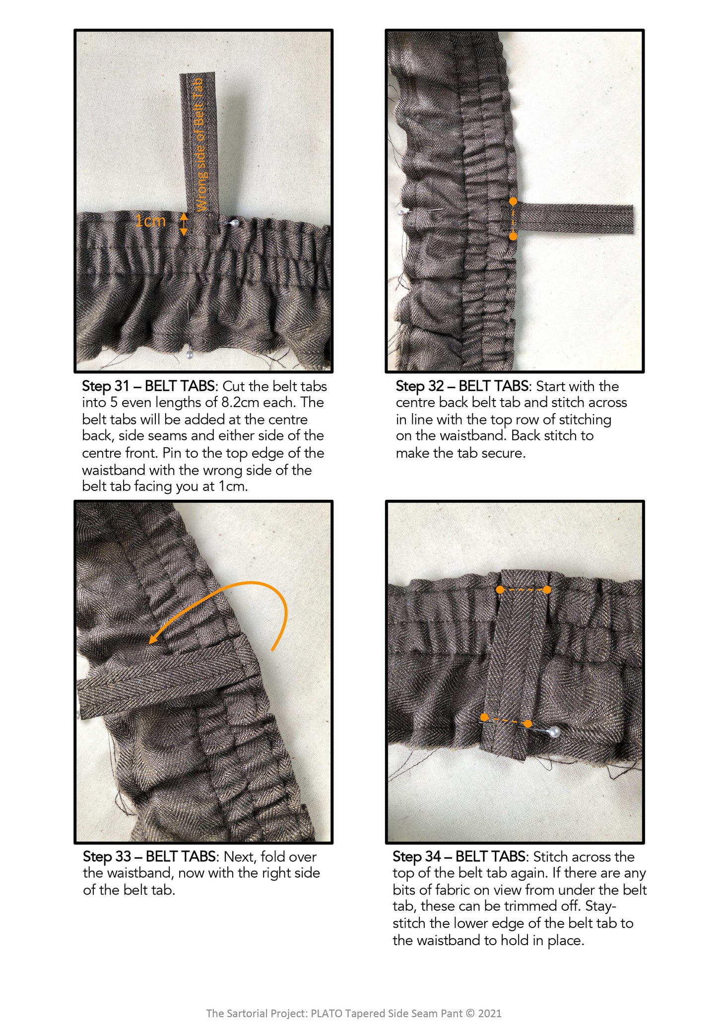 A single page from the Plato Pant PDF sewing book